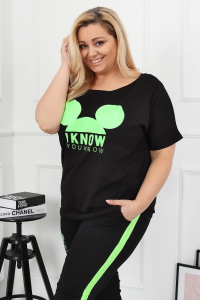 Dres z Myszką Miki komplet dresowy plus size zielony neon 