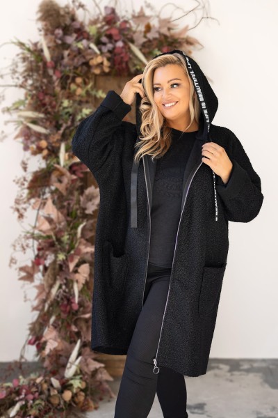 Płaszcz plus size baranek czarny