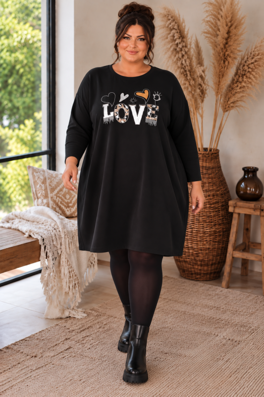 Sukienka bombka tunika Plus Size czarna