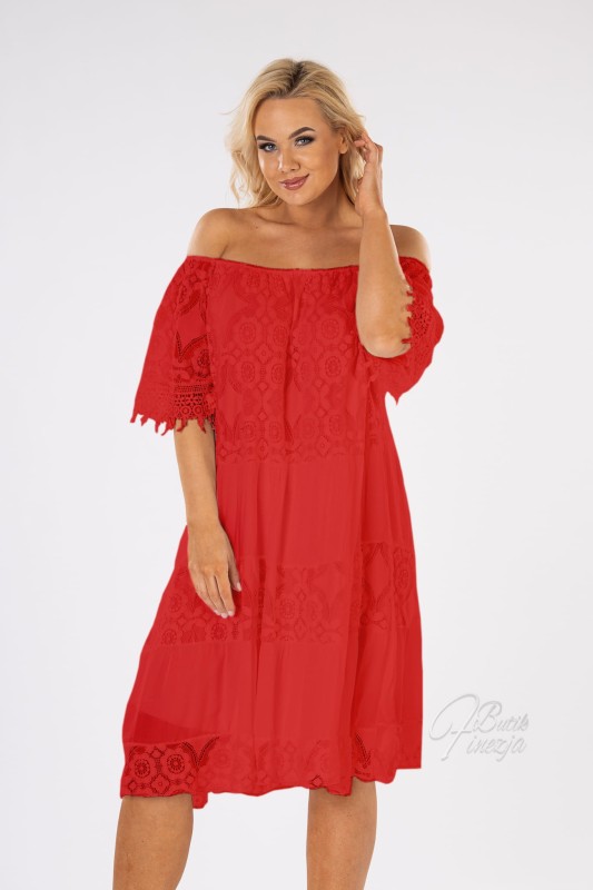  Sukienka letnia hiszpanka koronkowa  czerwona