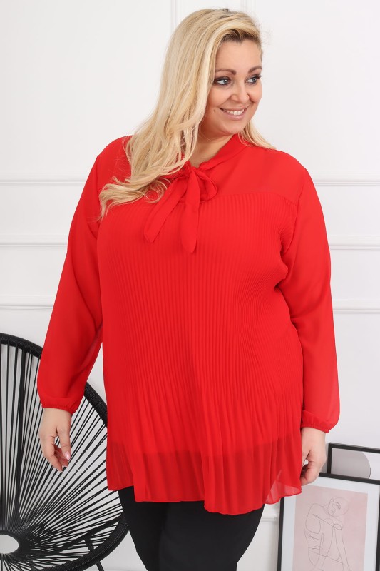 Plisowana bluzka z wiązaniem czerwona