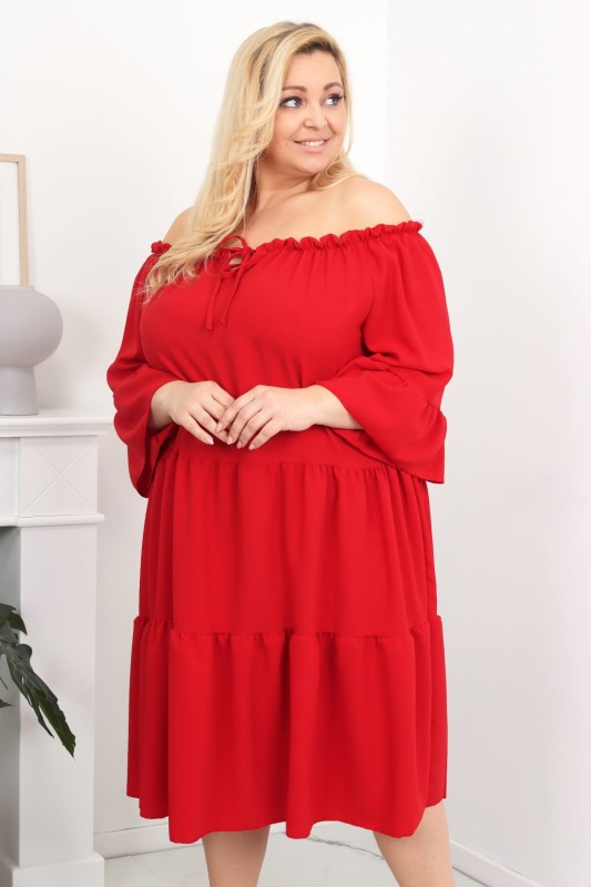 Sukienka hiszpanka z falbankami plus size czerwona