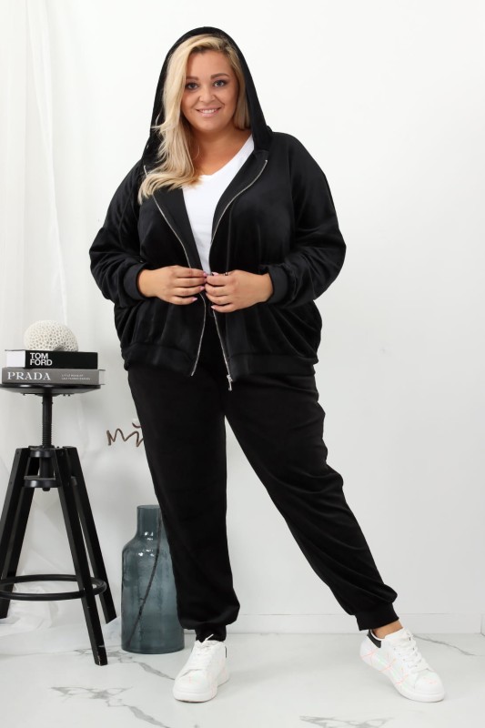 Dres welurowy rozpinany czarny jednolity