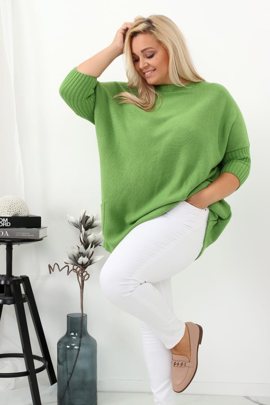 Luźny sweter oversize z kieszeniami  oliwkowy