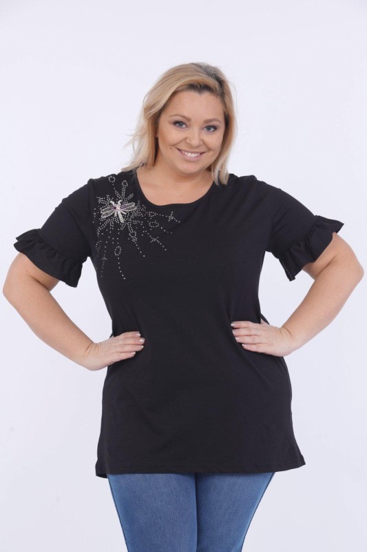 Bluzka z ważką i cyrkoniami czarna