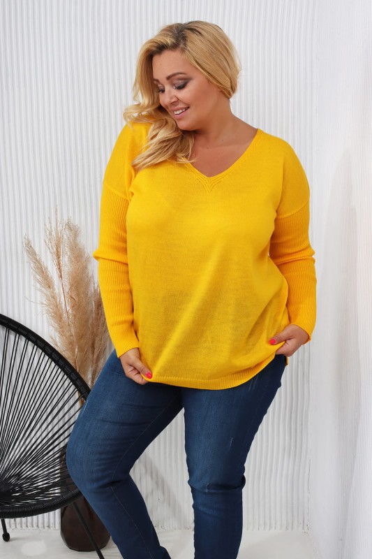 Lekki sweter oversize w szpic żółty