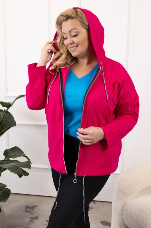 Bluza rozpinana z kapturem fuksja plus size