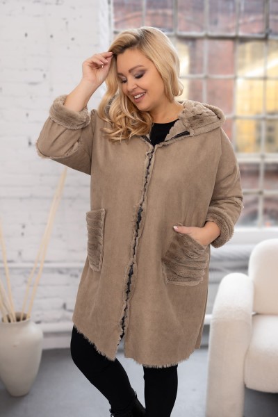 Kożuch ocieplany ciemny beżowy