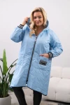 Dłuższa pikowana kurtka damska z kapturem oversize baby blue do 130 cm w biuście