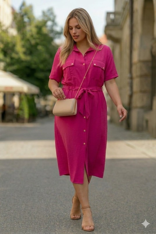 Sukienka szmizjerka  fuksja