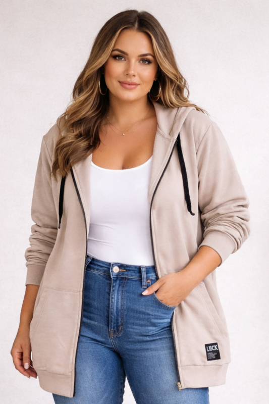 Bluza Kangurka rozpinana Plus Size beżowa