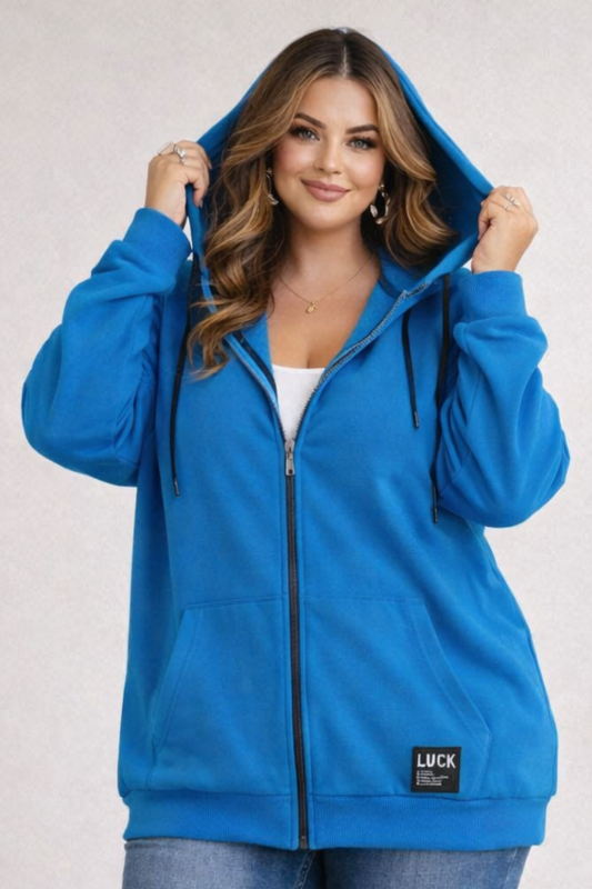 Bluza Kangurka rozpinana Plus Size chabrowa