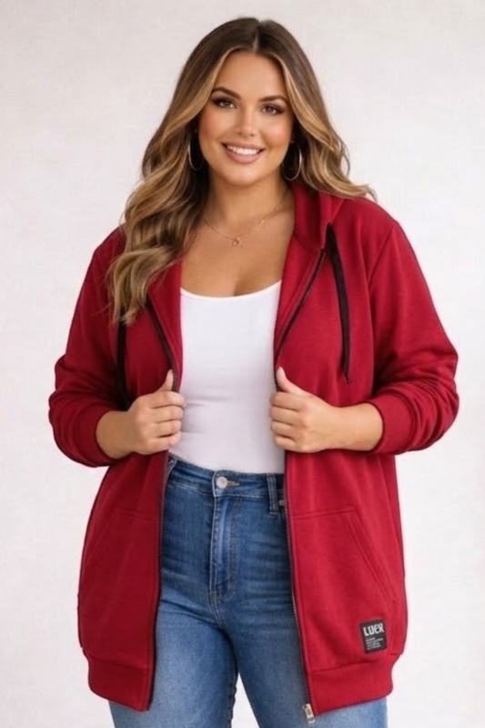 Bluza Kangurka rozpinana Plus Size czerwona