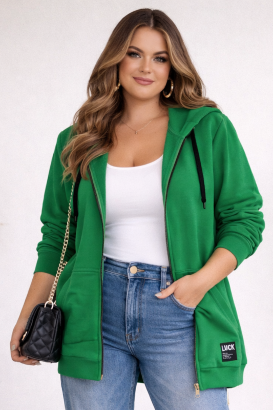 Bluza Kangurka rozpinana Plus Size zielona Gucci