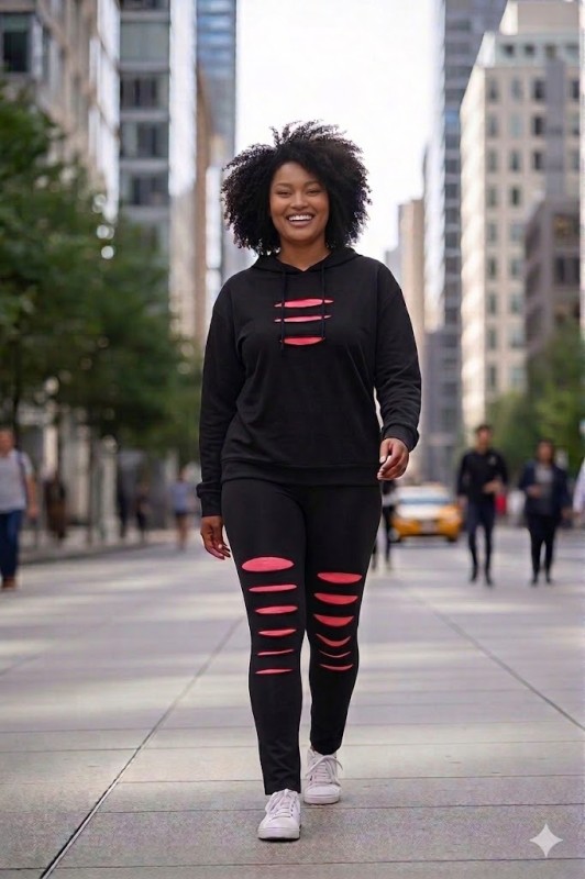 Czarny dres Plus Size z nacięciami neonowymi