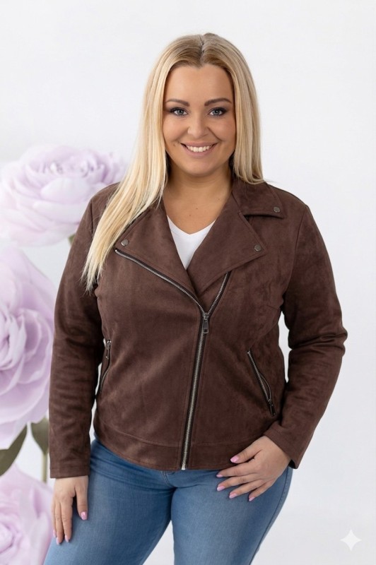 Ramoneska zamszowa plus size   czekoladowa