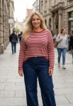 Elastyczna bluzka w paski bordowobeżowa