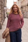 Elastyczna bluzka w paski czekoladoworóżowa