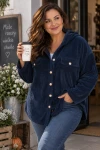 Miękka Bluza Sztruksowa Plus Size z Kapturem i Guzikami – Oversize granatowa