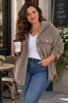 Miękka Bluza Sztruksowa Plus Size z Kapturem i Guzikami – Oversize fango