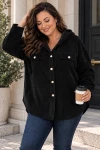 Miękka Bluza Sztruksowa Plus Size z Kapturem i Guzikami czarna