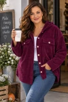 Miękka Bluza Sztruksowa Plus Size z Kapturem i Guzikami – Oversize śliwkowy