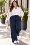 Spodnie Plus Size z szeroką nogawką i przeszyciem granatowe – biodra 116–140 cm