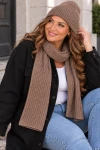 Komplet damski czapka i szalik prążkowany – jasny brąz