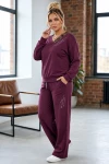 Dres damski Plus Size śliwkowy z dekoltem V i spodniami balloon – biust 134 cm