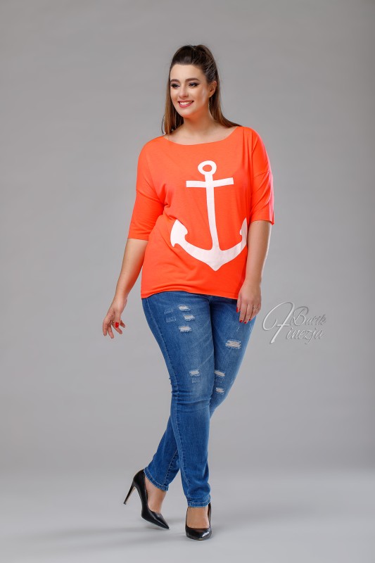 Bluzka z kotwicą brzoskwinia neonowa