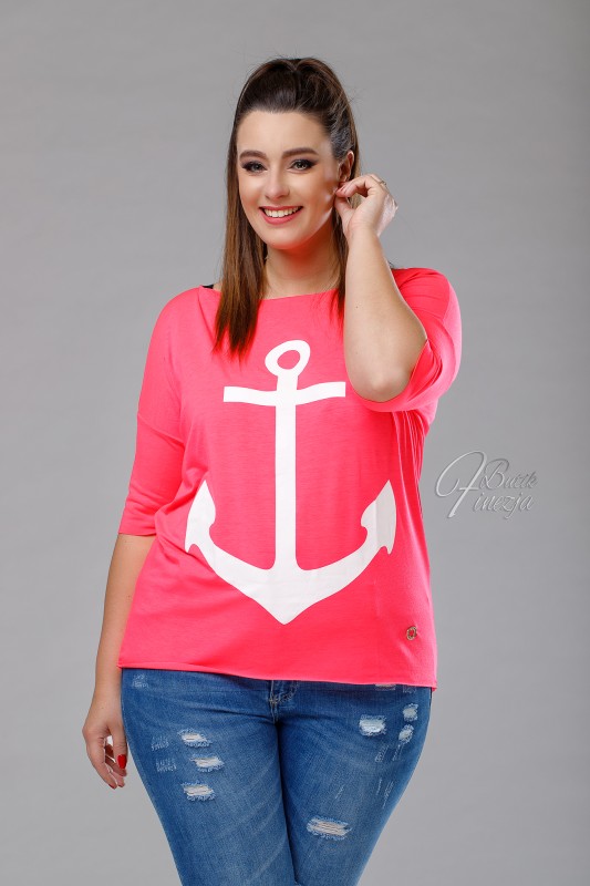 Bluzka z kotwicą różowa neonowa