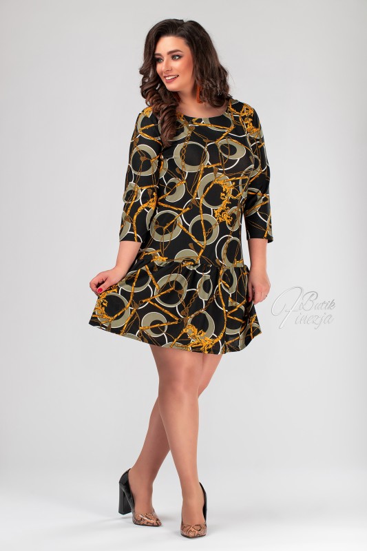 Sukienka z motywem łańcuszka czarna - khaki