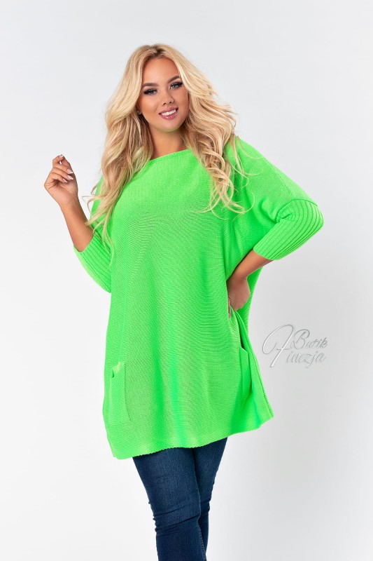 Luźny sweter oversize z kieszeniami limonkowy