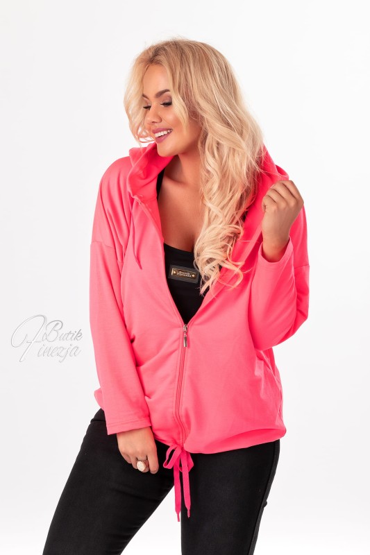 Bluza jednolita z kapturem róż neon