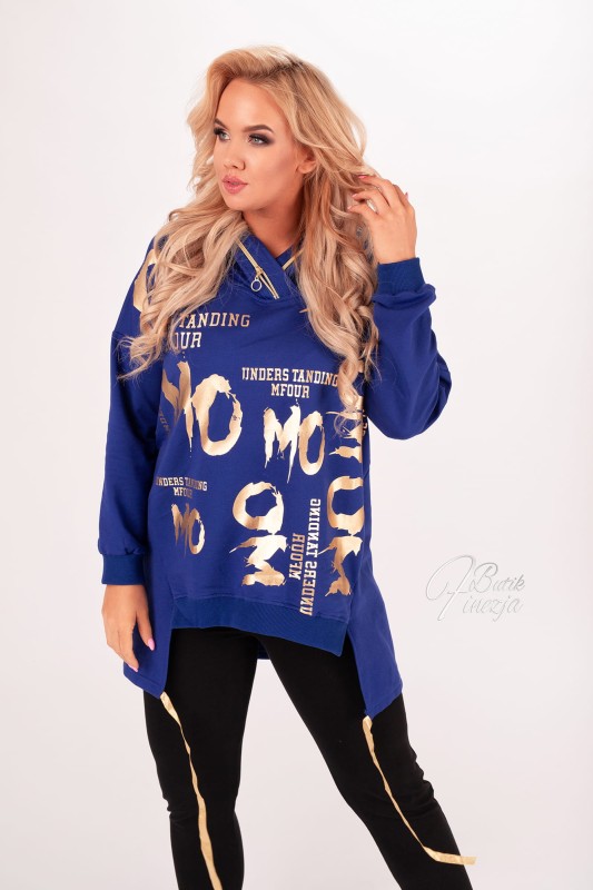 Bluza ze złotymi napisami chabrowa