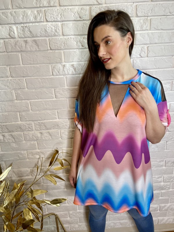 Cieniowana bluzka oversize biust 136 cm pomarańczowa