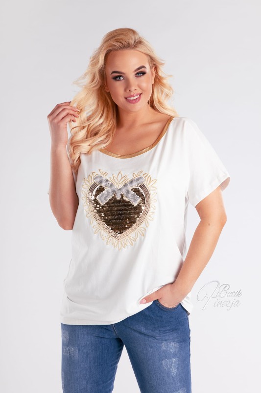 Bluzka ze zdobionym sercem biała