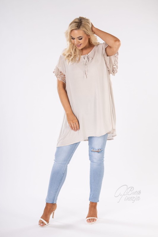 bluzka z koronkowym tyłem beżowa